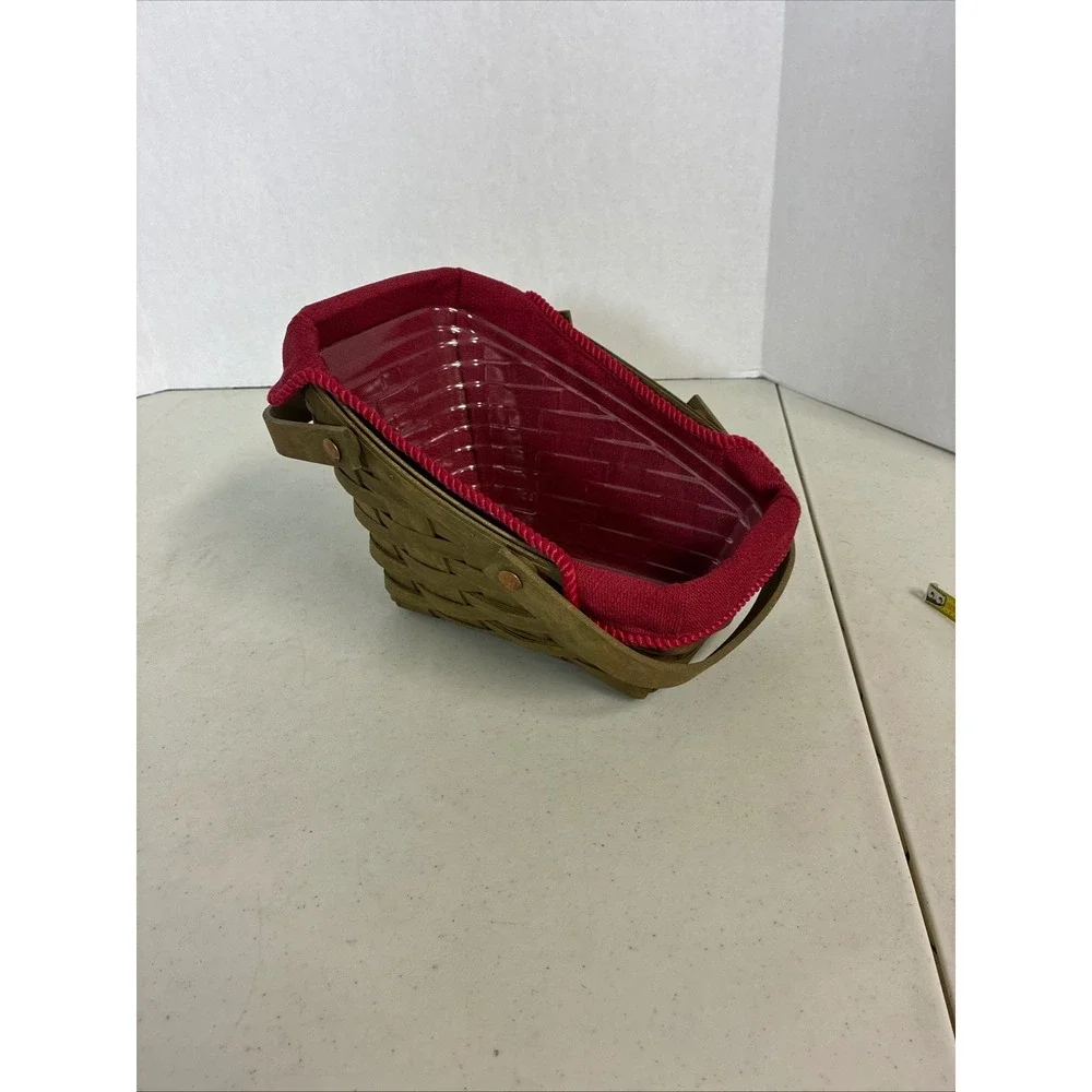 Longaberger 2008 Slanted Basket Green Red Liner Plastic Protector Signed ASM